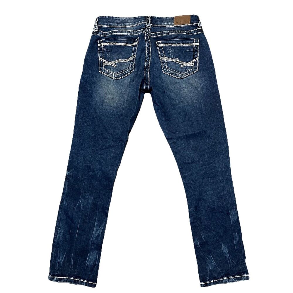 BKE Women’s Jeans Size 27 Blue Denim Distressed Straight Leg Low Rise - Picture 2 of 5